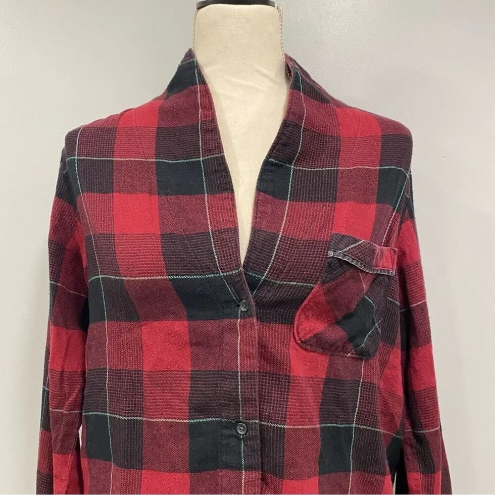PRANA S Frosty Flake Organic Cotton Buffalo Plaid Flannel Pajama Top Winter Warm